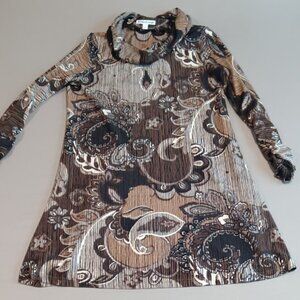 Madison Leigh Sweater Dress Women's Size 12 Taupe Brown Paisley Detachable Scarf